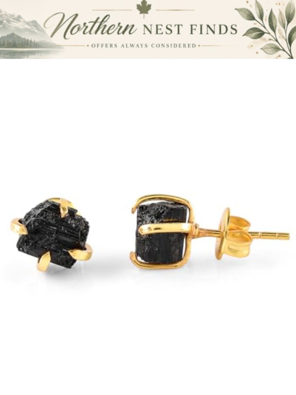 Gemstone Stud Earrings Natural Rough Crystals 14K Gold Plated Chakra Healing